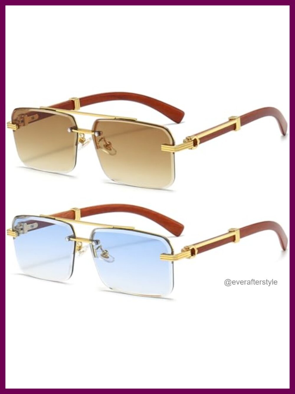 Rimless Rectangle Sunglasses UV400 Metal Frame Retro Unisex Eyewear